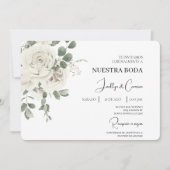 Floral blanc Faire-part de mariage espagnol (Devant)