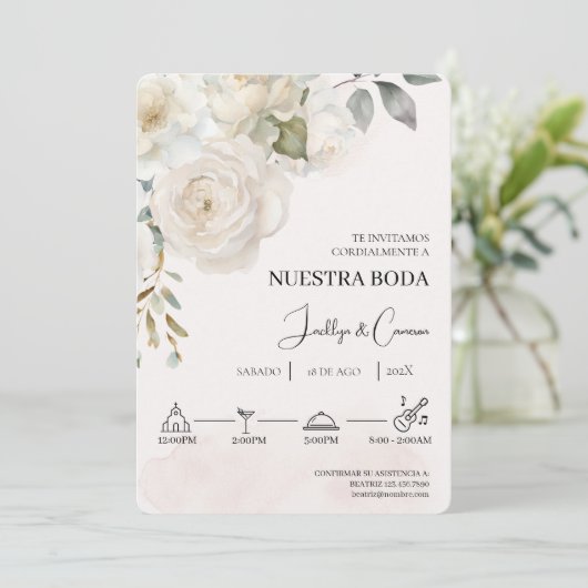 Floral blanc Faire-part de mariage espagnol (Debout devant)