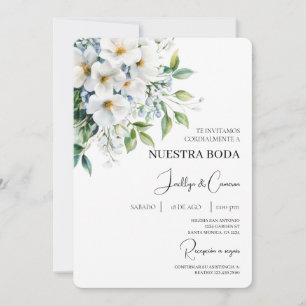Floral blanc Faire-part de mariage espagnol