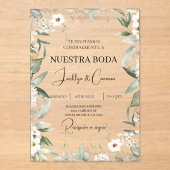 Floral blanc Faire-part de mariage espagnol (Recto)