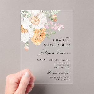 Floral blanc Faire-part de mariage espagnol