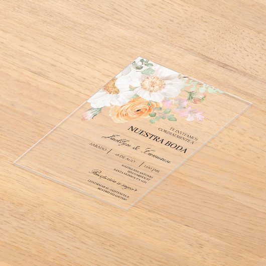 Floral blanc Faire-part de mariage espagnol (Poser)