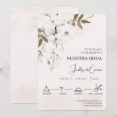 Floral blanc Faire-part de mariage espagnol (Devant / Derrière)