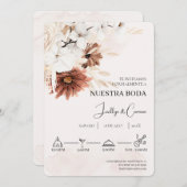 Floral blanc Faire-part de mariage espagnol (Devant / Derrière)