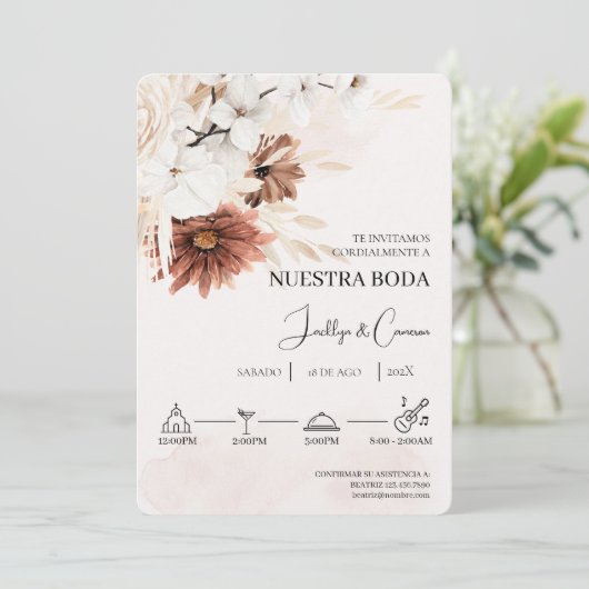 Floral blanc Faire-part de mariage espagnol (Debout devant)