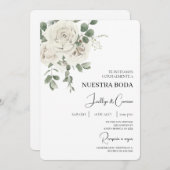 Floral blanc Faire-part de mariage espagnol (Devant / Derrière)