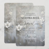 Floral blanc Faire-part de mariage espagnol (Devant / Derrière)
