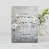 Floral blanc Faire-part de mariage espagnol (Debout devant)