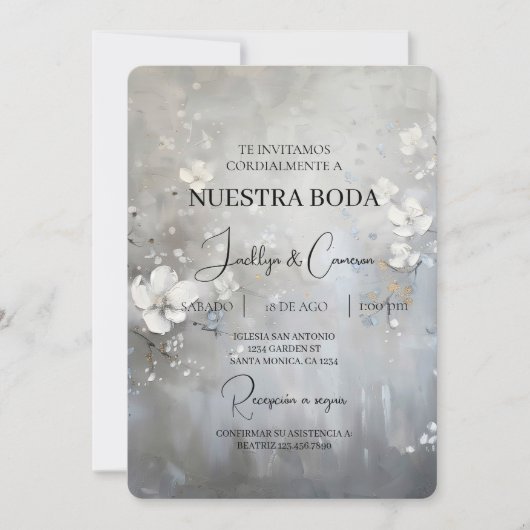 Floral blanc Faire-part de mariage espagnol (Devant)
