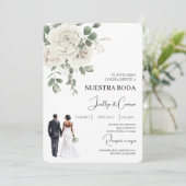 Floral blanc Faire-part de mariage espagnol (Debout devant)