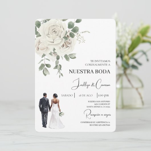 Floral blanc Faire-part de mariage espagnol (Debout devant)