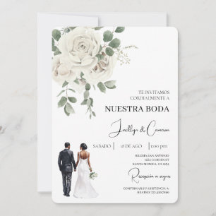 Floral blanc Faire-part de mariage espagnol