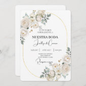 Floral blanc Faire-part de mariage espagnol (Devant / Derrière)