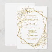 Floral blanc Faire-part de mariage espagnol (Devant / Derrière)