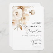 Floral blanc Faire-part de mariage espagnol (Devant / Derrière)