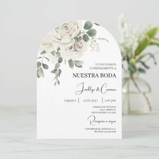 Floral blanc Faire-part de mariage espagnol (Debout devant)