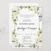 Floral blanc Faire-part de mariage espagnol (Devant / Derrière)