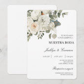 Floral blanc Faire-part de mariage espagnol (Devant / Derrière)