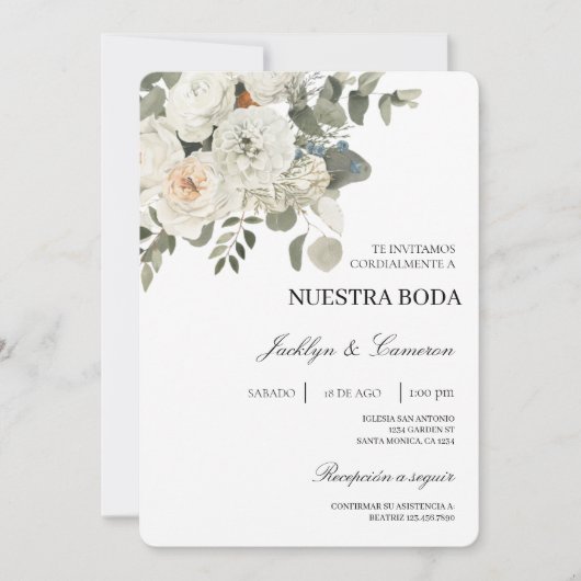 Floral blanc Faire-part de mariage espagnol (Devant)