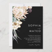 Floral blanc | Faire-part de mariage noir (Devant)