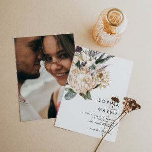 Floral blanc   Faire-part de mariage photo Décontr