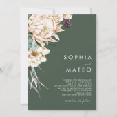 Floral blanc | Faire-part de mariage vert foncé (Devant)