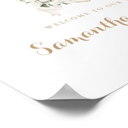 Floral Blanc Hydrangea Crest Monogramme Affiche de (Coin)