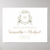 Floral Blanc Hydrangea Crest Monogramme Affiche de (Devant)