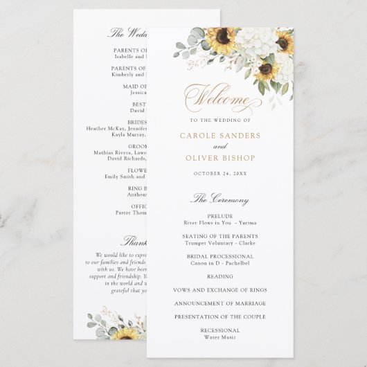 Floral Blanc Hydrangea Sunflowers Programme de mar (Devant / Derrière)