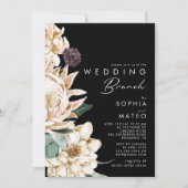 Floral blanc | Invitation de Brunch Mariage noir (Devant)