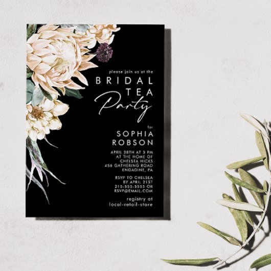 Floral blanc | Invitation de la fête du thé nuptia