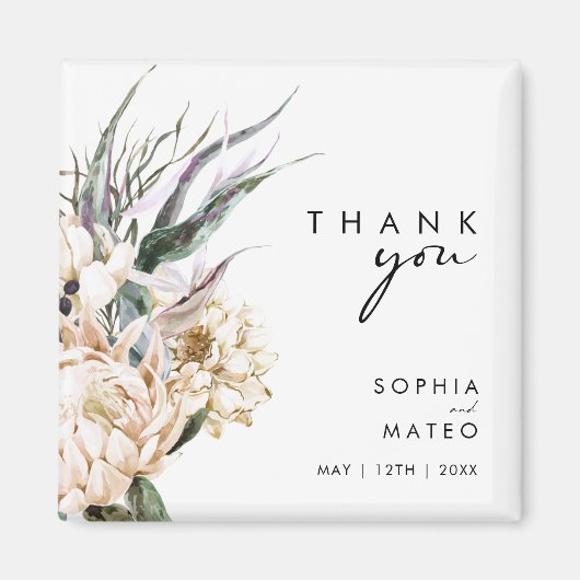 Floral blanc | Magnet de faveurs de mariage (Devant)