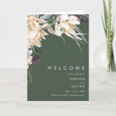 Floral blanc | Programme de mariage plié vert fonc (Devant)