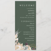 Floral blanc | Programme de mariage vert foncé (Devant)