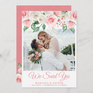 Floral blanc rose mariage Faire-part