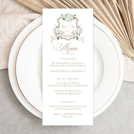 Floral Blanc Sage Vert Crest Mariage Menu