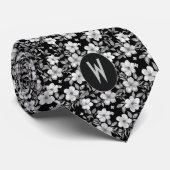 Floral blanc sur Cravate noir (Roulé)