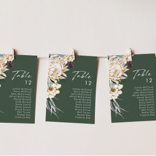 Floral blanc   Tableau des numéros de table vert f