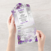 Floral blanc violet tout en un mariage Invitation (Déchirure)
