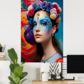 Floral blauw gezichtsopname poster (Thuiskantoor)