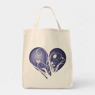 Floral blauw hart tote bag