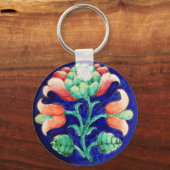 FLORAL, blauwe roze groen Sleutelhanger (Voorkant)