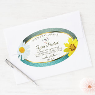 Floral Blauwgroen Blue Glitter White Product Label