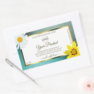 Floral Blauwgroen Blue Glitter White Product Label