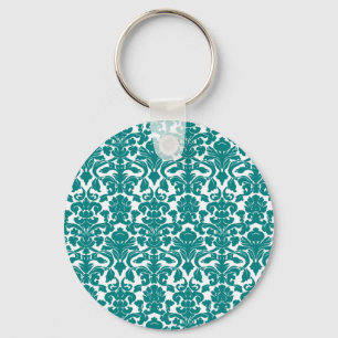   Floral Blauwgroen Damask Sleutelhanger