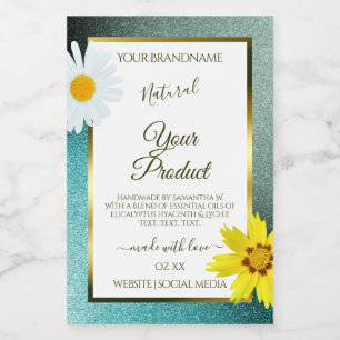 Floral Blauwgroen en Blue Glitter White Product La Voedselcontainer Etiket