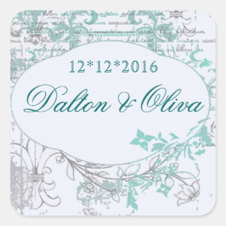 Floral  Blauwgroen Fleur Save The Date Wedding Vierkante Sticker