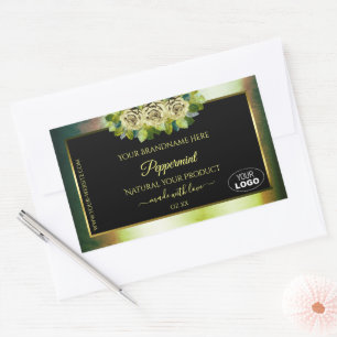 Floral Blauwgroen Groene Zwarte Etiketten van het