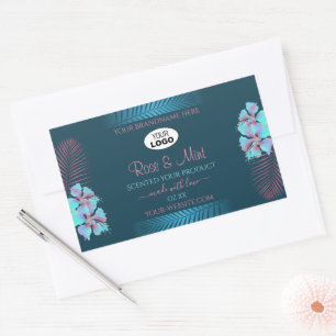 Floral Blauwgroen Product Labels roze Palmbladeren