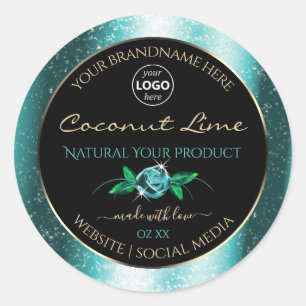 Floral Blauwgroen Zwarte Product Labels Zacht Glit